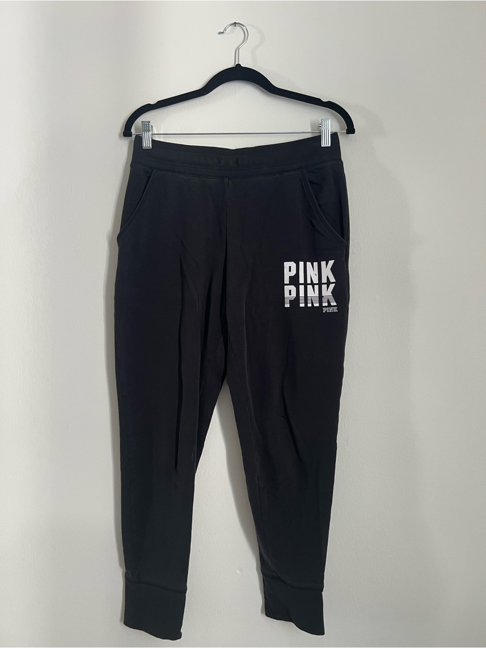 PINK Victoria's Secret Black Jogger Sweatpants with White Logo